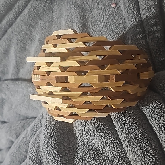Geometric Wood Block Basket /Planter Decor 7 in L 5.5 A two tone wood color - Picture 3 of 5